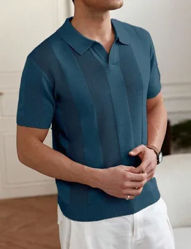 Camiseta de punto de manga corta con media cremallera casual y de negocios para hombre XL - Shein - FashionsVida