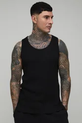 Herren Tall Regular Fit Basic Geripptes Unterhemd Black Größe Large