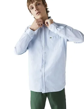 Camicia A Maniche Lunghe Cotton Oxford Hemisphere Blue 44 - Lacoste - FashionsVida