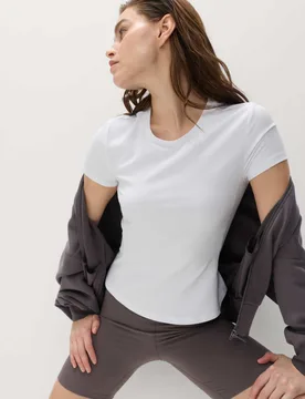 Modal Rich Rib Round Neck Fitted T-Shirt White female - Goodmove - FashionsVida