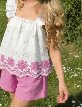 Conjunto de 2 piezas/Set para niñas preadolescentes con top de manga con volantes y shorts con estampado floral, verano, casual, conjunto, atuendos p - Shein - FashionsVida