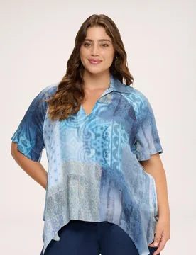 Blusa de mujer con estampado bandana difuminado muselina ligera - Fiorella Rubino - FashionsVida