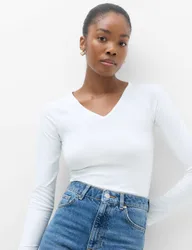 Cotton Rich V-Neck Raglan Sleeve Top White female
