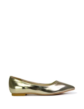 Women's 'Bubbles' Pointed Toe Slip on Flat Ballerina Pump Shoes in Metallic Gold Size: 8 - Metallic Gold - Size: 8 - XY London - FashionsVida