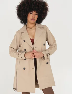 Double Breasted Womens Belted Trench Coat - - Size: 14 - Brave soul - FashionsVida