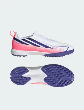 Scarpa da calcio turf F50 Hyperfast League Laceless Turf bambini 31 1/2 Cloud White / Solar Purple / Solar Turbo - Adidas - FashionsVida