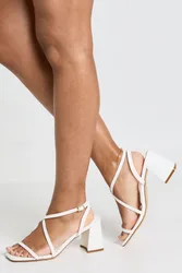 Womens Mid Block Cross Front Strappy Heels - White - Size Uk 4