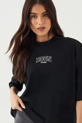 Womens Embroidered Heavyweight Oversized T-Shirt - Black Cotton - Size X-Small