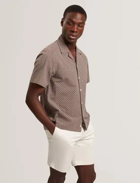 Relaxed Fit Pure Cotton Geometric Shirt Brown male - Ted baker - FashionsVida