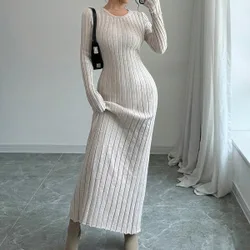 Vestido de suéter largo de unicolor acanalado para mujer XL
