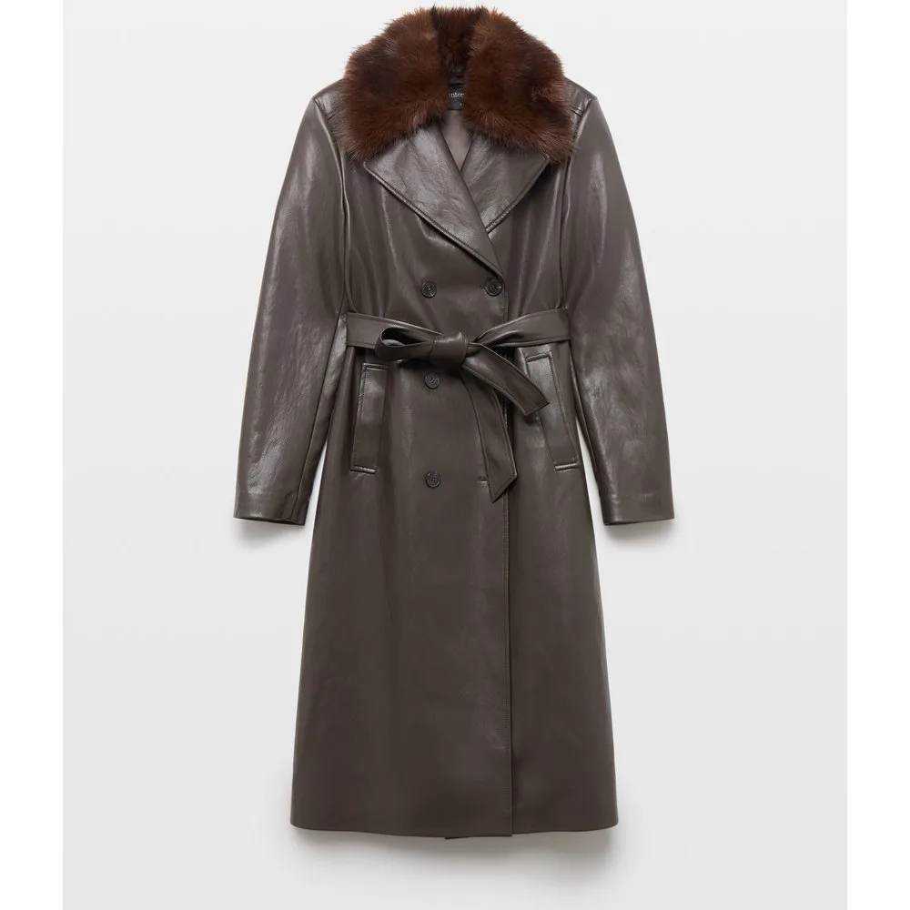 Trench efecto piel con pelo en cuello de mujer - Tintoretto - FashionsVida