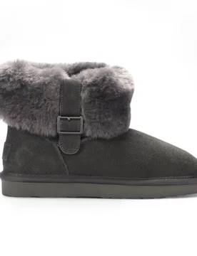 Womens Genuine Sheepskin Grey Suede Ankle Bootie Winter Boots - Granite - Size Eu 37 - Infinity Leather - FashionsVida