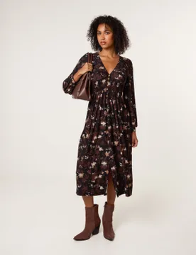 Button Front Midi Dress - L/XL / BROWN PATTERN - female - Blue Vanilla - FashionsVida
