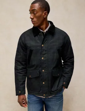 Pure Cotton Checked Padded Waxed Jacket Navy Mix male - White stuff - FashionsVida