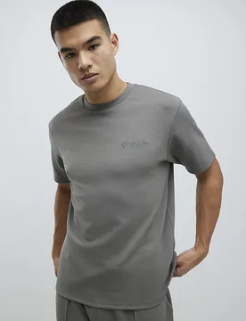Mens T-Shirt Khaki Slim Fit Long Sleeve Cotton - Size Small - River Island - FashionsVida