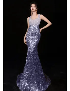 A purple halter dress with light luxury feel for the host fishtail sequined toasting - Aliexpress - FashionsVida