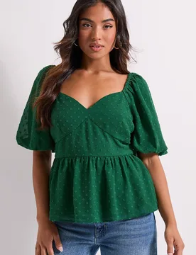 Women's Petite Sweetheart Tie Back Puff Sleeve Top in Green Size: 8 - Green - Size: 8 - Dorothy perkins - FashionsVida