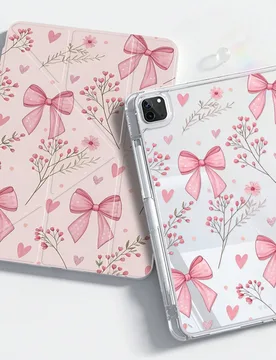 Funda trasera de acrílico transparente con elemento de lazo rosa básico compatible con iPad de 7.ª, 8.ª y 10.ª generación de 10.2 pulgadas. Eleg - Shein - FashionsVida