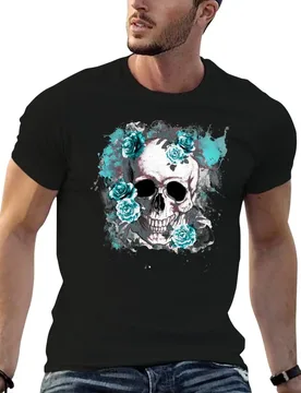 Skull human anatomy floral, turquoise watercolor roses,mask cool, funny,cute T-Shirt Thanksgiving Casual Tee - Aliexpress - FashionsVida