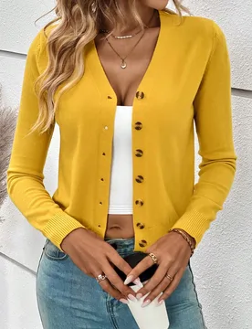 Cárdigan con botones frontales sólidos, blusas de manga larga, suéter de punto en otoño/invierno XS - Shein - FashionsVida