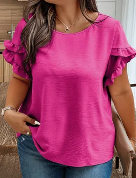 Blusa ribete con fruncido manga tulipán 1XL - Shein - FashionsVida