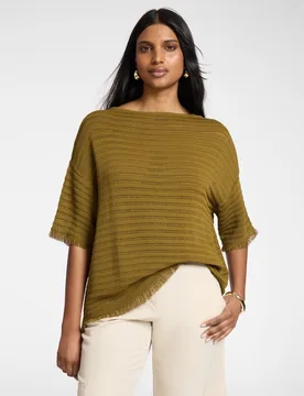 Jersey de mujer calado a rayas ajuste oversize y longitud media - Elena Miró - FashionsVida
