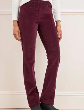 Women's Straight-Leg Pull-On Cord Trousers in Wine Size: 16R - Wine - Size: 16R - Cotton Traders - FashionsVida