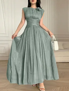 Vestido largo de fiesta elegante con cintura fruncida y decoración floral S - Shein - FashionsVida