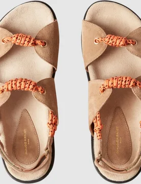 Sandalias con tiras planas de mujer de ante con cordones trenzados - CLAUDIE PIERLOT - FashionsVida