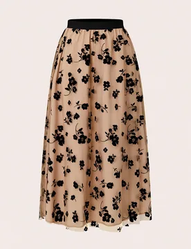 Falda de mujer con superposición de malla de peluche con estampado floral S - Shein - FashionsVida