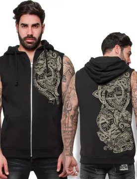 Weste - Ursus Tattoo Sweat Sleeveless Hoodie - S bis 4XL - für Männer - Größe 4XL - schwarz - Männer - male - Outer Vision - FashionsVida