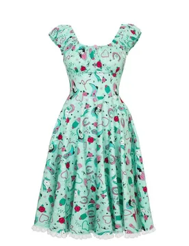 Rockabilly Kleid knielang - Kellie Dress - XS bis XL - für Damen - Größe S - mint - Frauen - female - Hell Bunny - FashionsVida