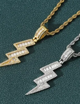 Gold Tone Iced Out Lightning Pendant Necklace Baguette Zircon Rope Chain Hip Hop Bling Statement Neck Jewelry for Men Women - Aliexpress - FashionsVida