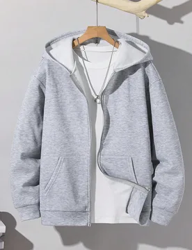 Sudadera casual con cremallera de manga larga y unicolor de felpa para adolescentes, otoño/invierno 12Y - Shein - FashionsVida