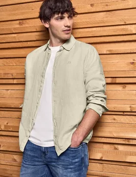 Street One Langarmhemd aus Leinen male Beige - Street One MEN - FashionsVida