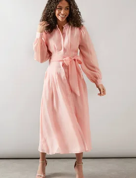 Women's Textured Organza Midi Shirt Dress in Pink Size: 20 - Pink - Size: 20 - Wallis - FashionsVida