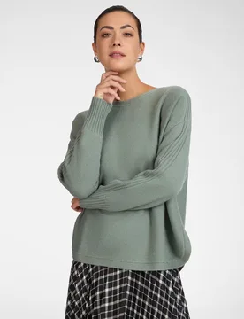 Jersey de mujer de pura lana con cuello barco ajuste boxy y largo medio - Elena Miró - FashionsVida