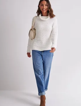 Women's Sequinned Cowl Neck Jumper in Ivory Size: Medium - Ivory - Size: M - Anna Rose - FashionsVida