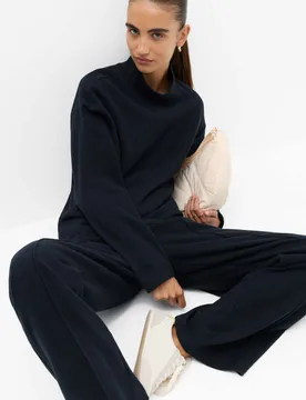 Cotton Rich Cosy Funnel Neck Top Navy female - M&S - FashionsVida