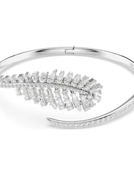 Bracciale rigido Vienna, Taglio misto, Piuma, Bianco, Placcato rodio L - Swarovski - FashionsVida