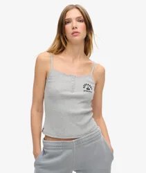 Superdry Damen Athletic Essentials Trägertop mit Grafik und Knöpfen Grau - Größe: 42-44