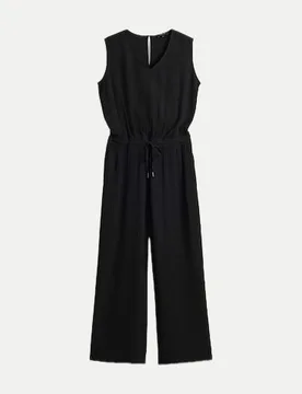 Jumpsuit Mylara in Seersucker Struktur Schwarz 40 - Opus - FashionsVida