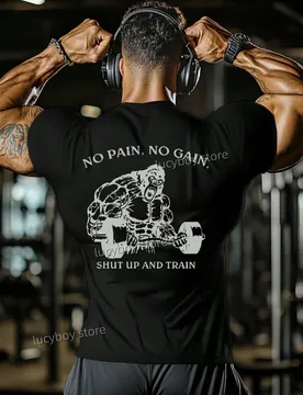 NO PAIN NO GAIN Mens Gym Muscle Training T Shirt Sports Jogging Short Sleeve Tees Quick Drying Running Men Oversized Clothing - Aliexpress - FashionsVida