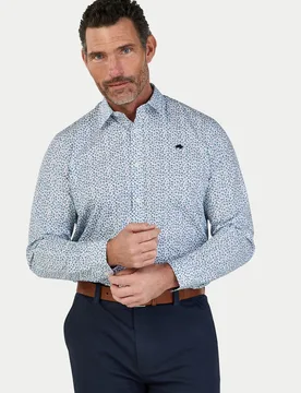 Long Sleeve Floral Print Cotton Poplin Mens Shirt - - Size: 6XL - Raging Bull - FashionsVida