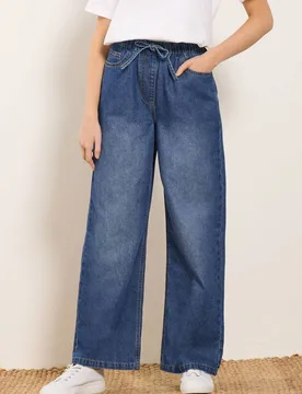 Women's Tie Waist Wide Leg Jeans in Mid Blue Size: 18L - Mid Blue - Size: 18L - M&Co - FashionsVida