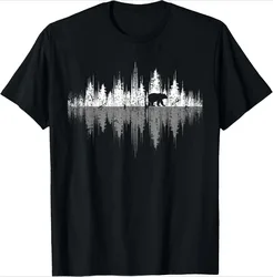 Trees Reflection Wildlife Nature Animal Bear Outdoor Forest pattern design-100% cotton O-neck casual printed men's T-shirt