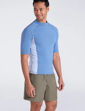 Mens Uv Rash Vest Sun Protection Quick Drying Swimwear Stretchy Beach Surf Top Pale Blue - Size Medium - Mountain Warehouse - FashionsVida