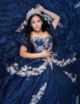 Shiny Dark Blue Quinceanera Dresses off-shoulder Decal Crystal Flower Layering Long tail Vestido De 15 Quinceanera Customize - Aliexpress - FashionsVida