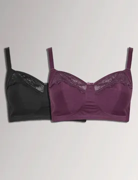 Women's 2 Pack Non-Padded Non-Wired Full Cup Bras in Black Size: 40B - Black - Size: 40B - Yours - FashionsVida