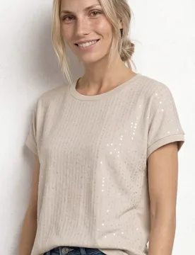 T-Shirt mit Rundhals und Pailletten female Beige - Street One - FashionsVida